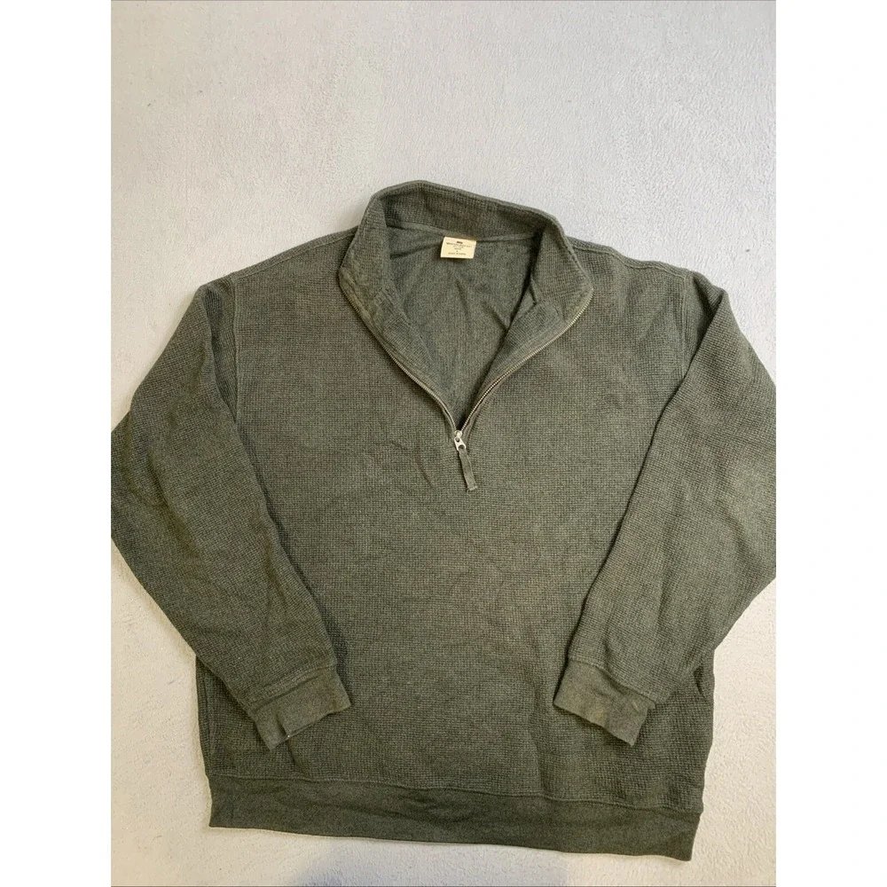 Woolrich‎ Sweater Men's L Green Pullover Winter Fall 1/4 Zip 100% Cotton